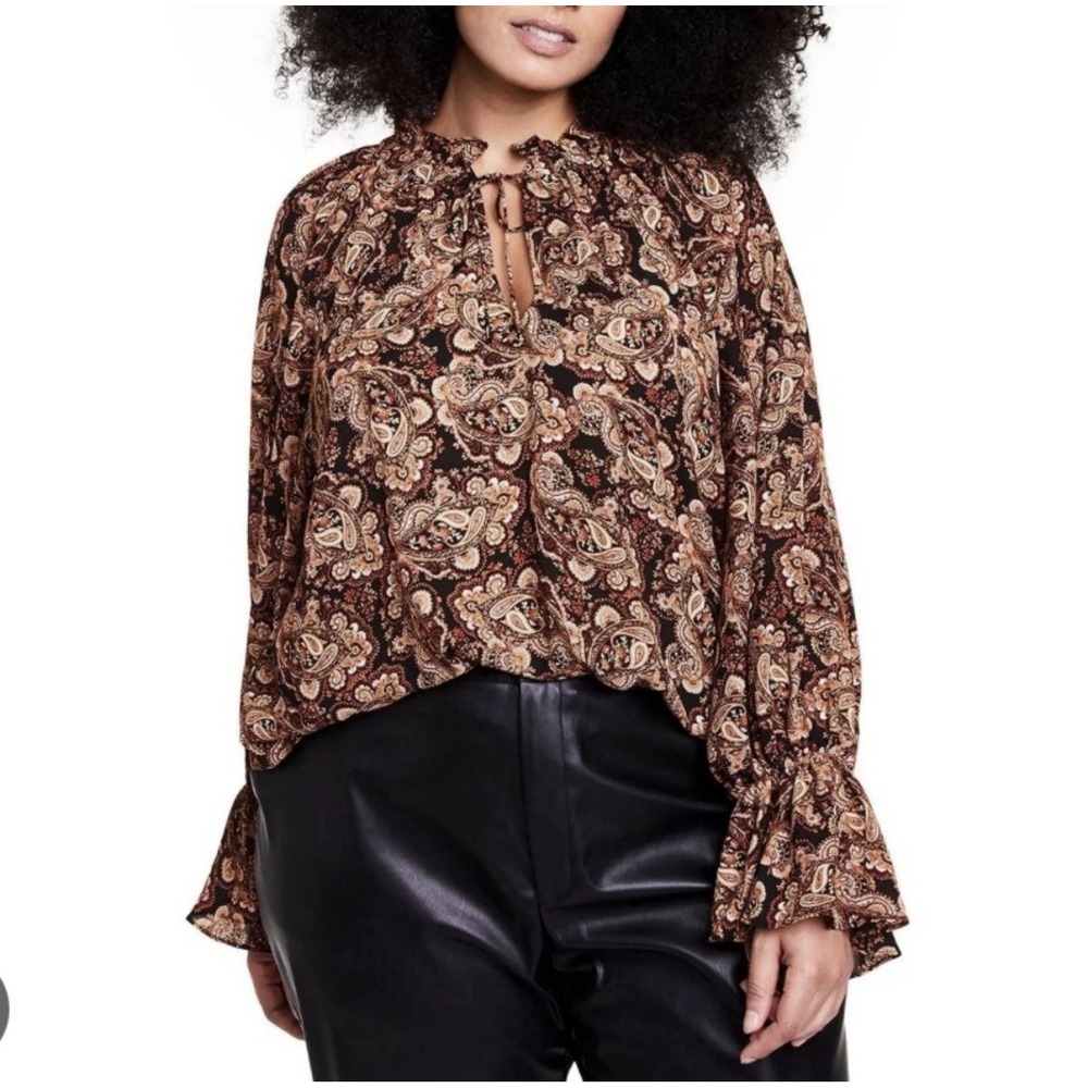 Nili Lotan x Target Paisley Print Long Sleeve Tie-Front Blouse XS Boho‎ Office